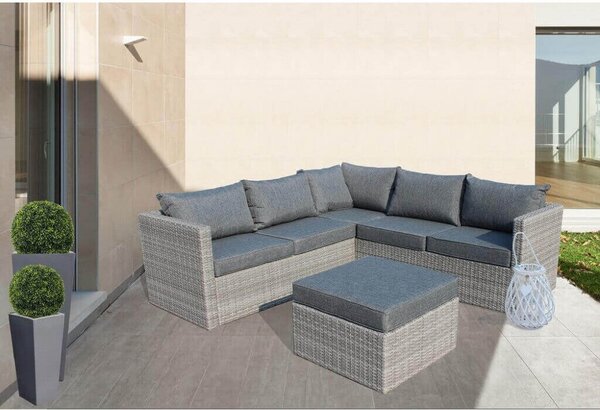 Salotto Angolare Argentina con Cuscini in Wicker Grigio