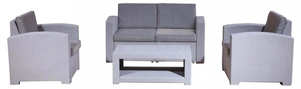 Set Salotto da Giardino Divano 2 Poltrone e Tavolino con Cuscini in Plastica Grigio
