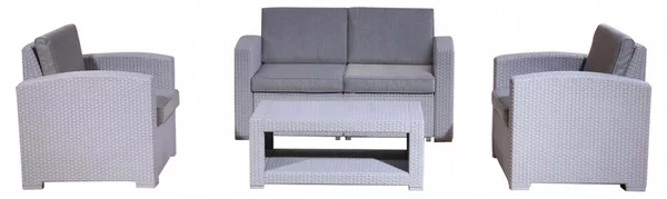 Set Salotto da Giardino Divano 2 Poltrone e Tavolino con Cuscini in Plastica Grigio
