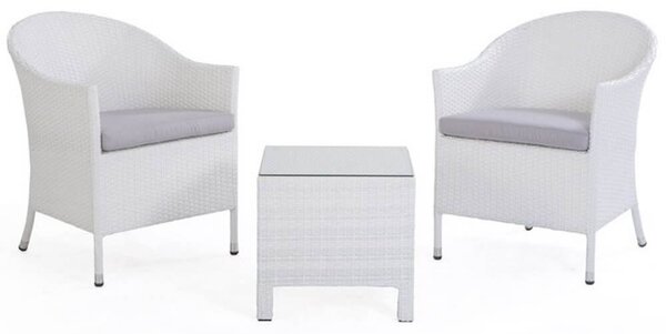Set Salotto da Giardino Tavolo 2 Poltrone in Polyrattan Bianco Bertozzi Letizia