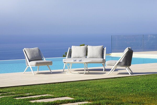 Set Salotto da Giardino Divano 2 Poltrone e Tavolino con Cuscini Grigio Chiaro