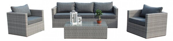 Set Salotto da Giardino Divano 2 Poltrone e Tavolino con Cuscini in Wicker Grigio