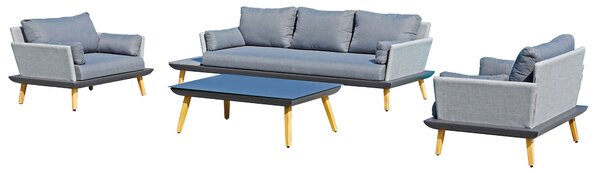 Set Salotto da Giardino Divano 2 Poltrone e Tavolino con Cuscini Grigio