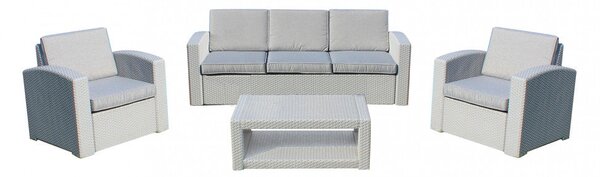 Set Salotto da Giardino Divano 2 Poltrone e Tavolino con Cuscini in Plastica Grigio