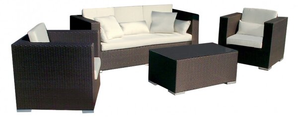 Set Salotto da Giardino Divano 2 Poltrone e Tavolino con Cuscini in Wicker Marrone