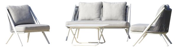 Set Salotto da Giardino Divano 2 Poltrone e Tavolino con Cuscini Grigio Chiaro