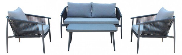 Set Salotto da Giardino Divano 2 Poltrone e Tavolino con Cuscini in Alluminio Grigio scuro
