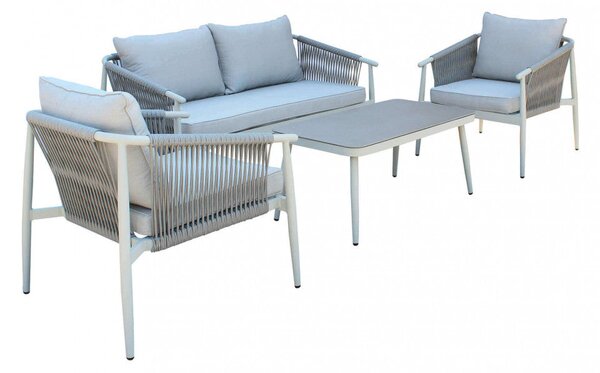 Set Salotto da Giardino Divano 2 Poltrone e Tavolino con Cuscini in Alluminio Grigio chiaro