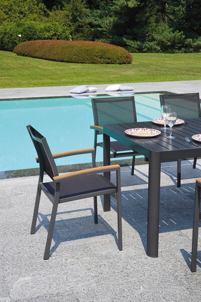 Sedia Impilabile da Giardino 56x60x88 cm in Alluminio e Textilene Volterra Nero