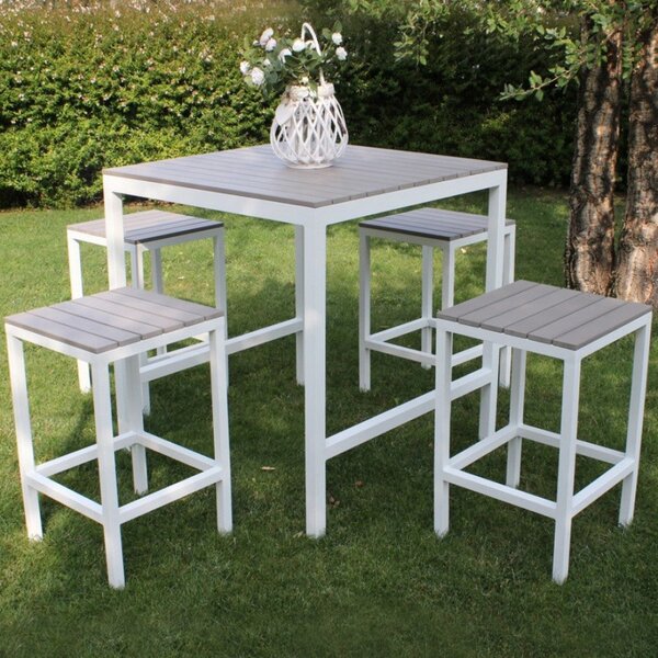 Set Bar Tavolo e 4 Sgabelli Sirio in Alluminio Bianco