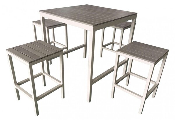 Set Bar Tavolo e 4 Sgabelli Sirio in Alluminio Tortora