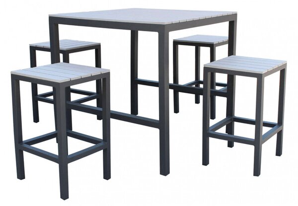 Set Bar Tavolo e 4 Sgabelli Sirio in Alluminio Tortora