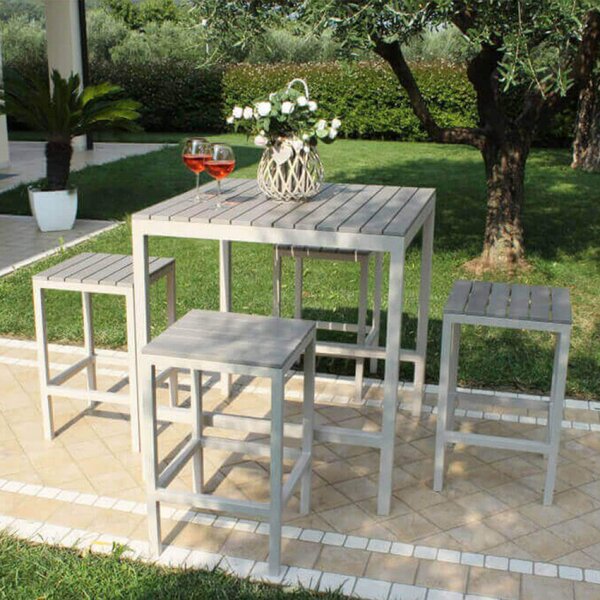 Set Bar Tavolo e 4 Sgabelli Sirio in Alluminio Tortora
