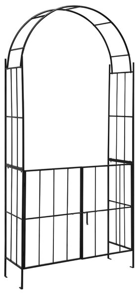 Costway Arco da giardino con cancello altezza 230cm, Arco in metallo per piante rampicanti per matrimoni feste Nero