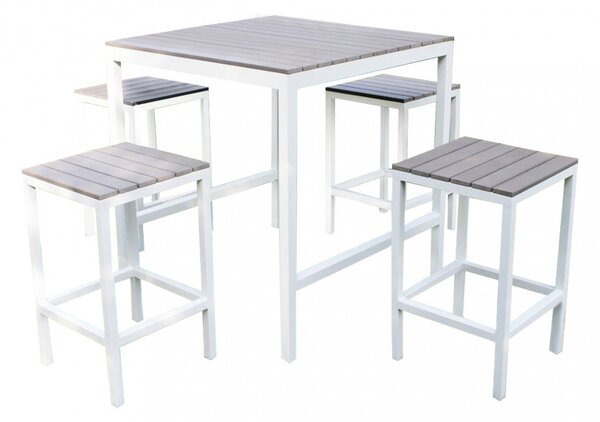 Set Bar Tavolo e 4 Sgabelli Sirio in Alluminio Bianco