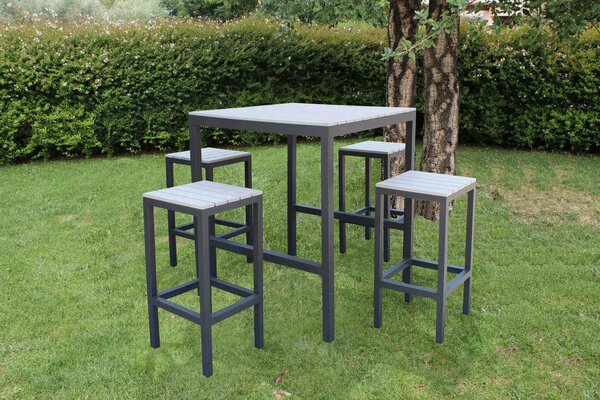 Set Bar Tavolo e 4 Sgabelli Sirio in Alluminio Tortora