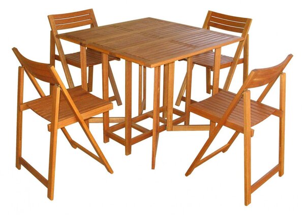 Set Tavolo + 4 Sedie da Giardino Pieghevole in Legno Marrone