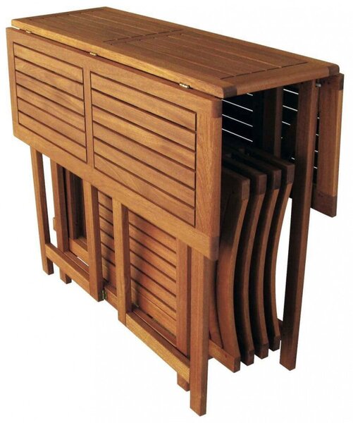 Set Tavolo + 4 Sedie da Giardino Pieghevole in Legno Marrone