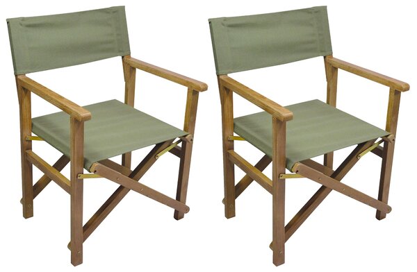 Set 2 Sedie Regista da Giardino 56x52x82 cm in Robinia e Canvas Salvia