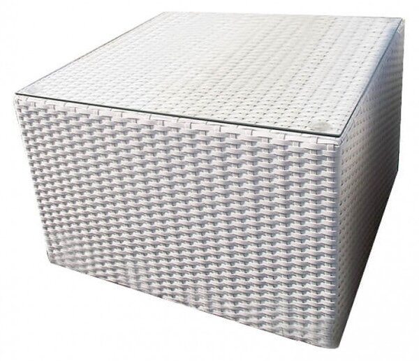 Tavolino Dallas con Vetro 60x60x42,5 h cm in Wicker Bianco