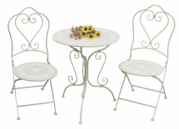 Set Tavolino + 2 Sedie in Metallo Bianco Antico