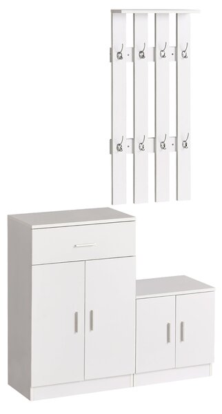 Mobile Ingresso con Scarpiera e Appendiabiti in Legno Bianco Opaco 100x32x187 cm