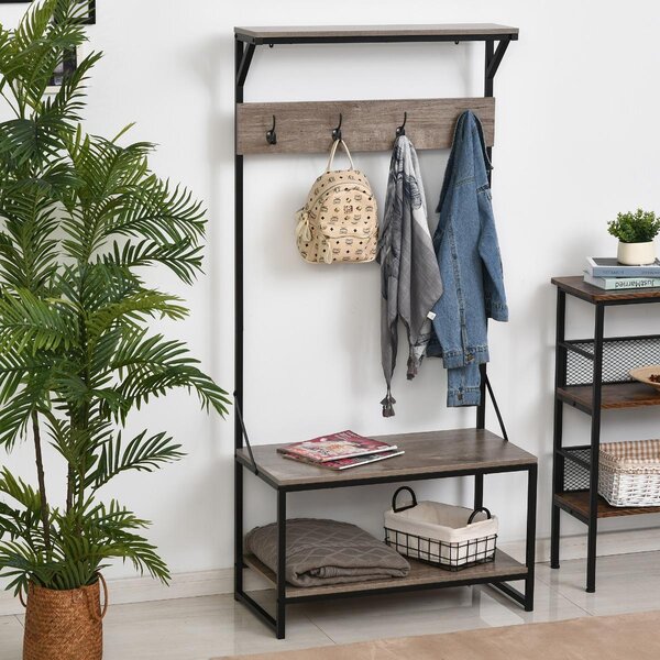 Appendiabiti Panchina per Ingresso con Scarpiera in Metallo e MDF 80x40x170 cm Nero