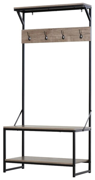 Appendiabiti Panchina per Ingresso con Scarpiera in Metallo e MDF 80x40x170 cm Nero