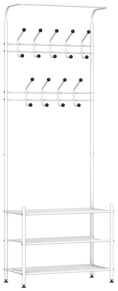 Appendiabiti Panchina per Ingresso con Scarpiera in Acciaio Bianco 67x30x185 cm