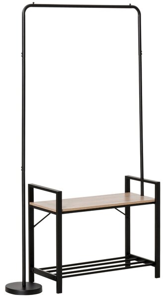 Appendiabiti Panchina per Ingresso 91x30x158 cm con Scarpiera in Legno e Metallo Nero