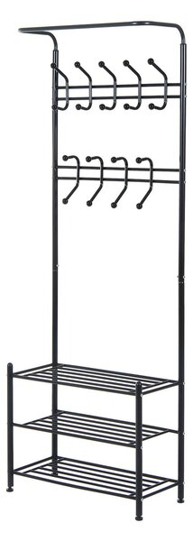 Appendiabiti Panchina per Ingresso con Scarpiera in Acciaio Nero 67x30x185 cm