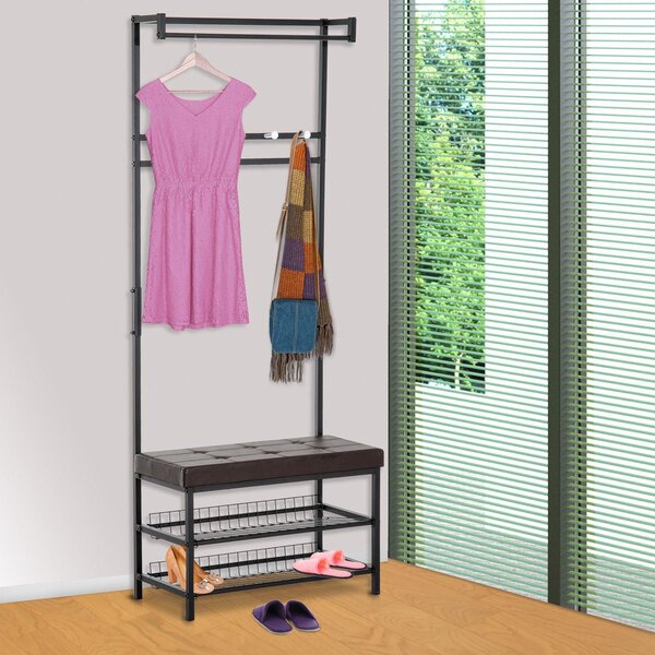 Panchina Ingresso con Appendiabiti in Metallo Imbottita Marrone 72.5x35x180 cm