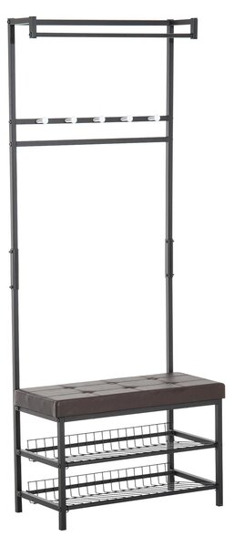 Panchina Ingresso con Appendiabiti in Metallo Imbottita Marrone 72.5x35x180 cm