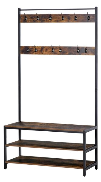Appendiabiti Panchina per Ingresso con Scarpiera 100x40x184 cm in Metallo Nero e Marrone