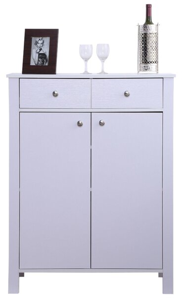Scarpiera Salvaspazio in Legno con 2 Ante e Cassetti Bianco 80x34x104 cm