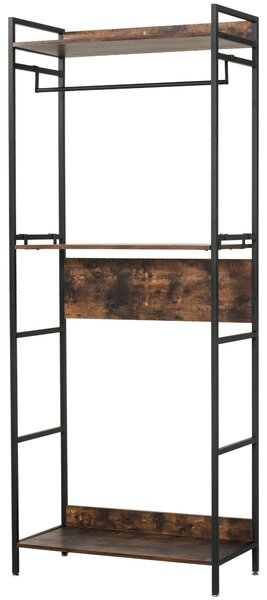 Appendiabiti Scarpiera per Ingresso 80x40x200 cm con Mensole in Metallo e Legno Marrone