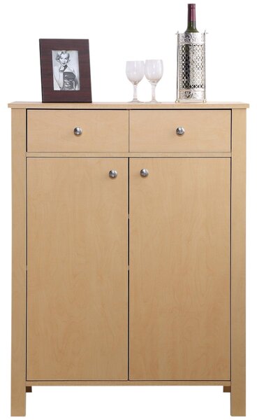 Scarpiera con 2 Ante e Cassetti in Legno Naturale 80x34x104 cm