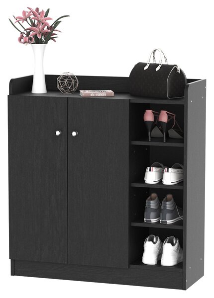 Scarpiera Mobiletto in Legno 4 Ripiani Nero 83x30x90 cm