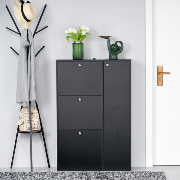 Scarpiera in Legno Nero 8 Scomparti 80x24x120 cm
