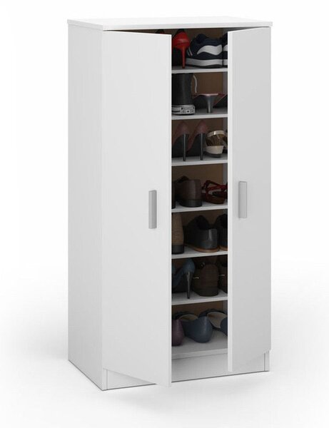 Mobile Scarpiera 2 Ante 6 Ripiani 55x108x36 cm in Legno Truciolare Bianco