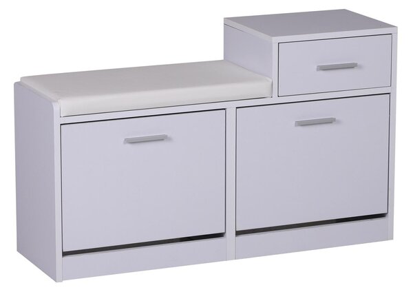 Divanetto Scarpiera 3 Scomparti con Cuscino Bianco 94.5x57x30 cm