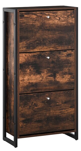 Scarpiera 3 Scomparti 60x24x115 cm 12 Paia in Legno e Metallo Marrone