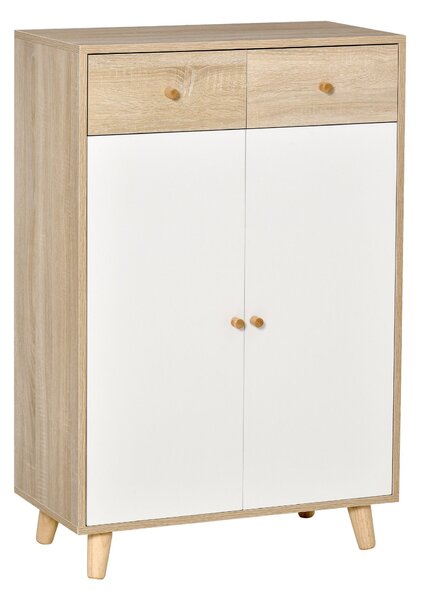 Scarpiera Salvaspazio per 12 Scarpe con 4 Mensole e 2 Cassetti in Legno 8x35x102,5 cm Bianca