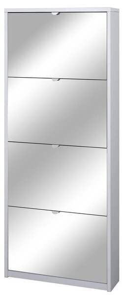 Scarpiera 4 Ante con Specchio 63x154x18 cm Bianco Fiammato