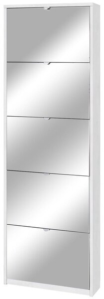 Scarpiera 5 Ante con Specchio 63x190x18 cm Ossido Bianco