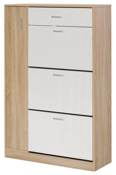 Scarpiera con 3 Ante a Ribalta 1Cassetto 1 Armadietto 84x30x132 cm in Legno truciolare Rovere/Bianco