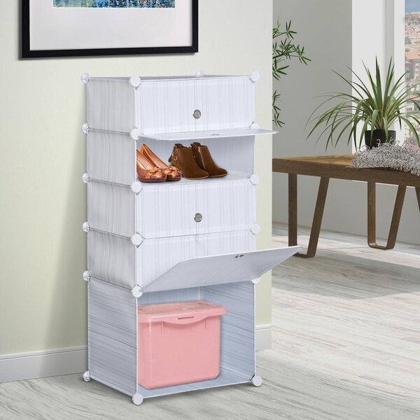 Armadio Guardaroba Scarpiera Modulare 5 Vani Bianco 49x37x108 cm