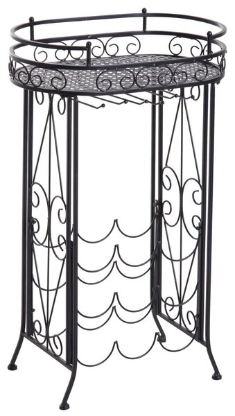 Cantinetta Portabottiglie con Portacalici 28,5x46x77,5 cm in Ferro Battuto Nera
