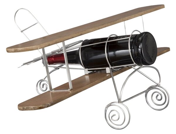 Porta Bottiglie Singolo Aviator 67,7x38x22 cm Legno e Ferro Argento e Marrone