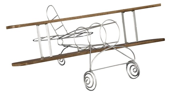 Porta Bottiglie Singolo Aviator 67,7x38x22 cm Legno e Ferro Argento e Marrone